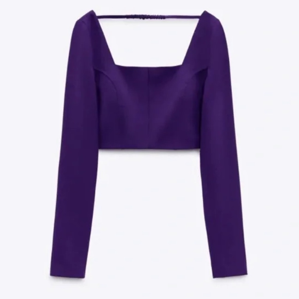 NWT Zara Purple Long Sleeve Crop Top in Size XS